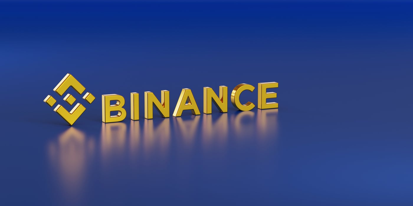 Buenos Aires, Argentina - September 17th, 2022: Three-dimensional Binance logo isolated on blue background. 3d illustration.